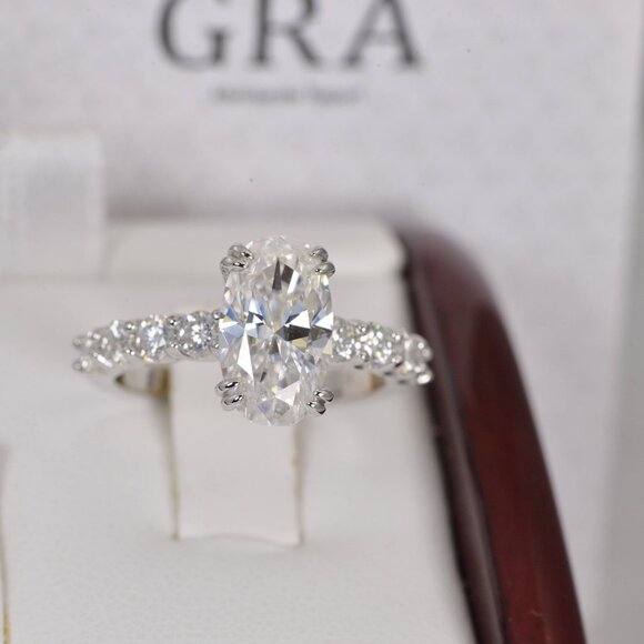 GRA Certified 7.5ct Oval Cut Moissanite Ring - Picture 1 of 7